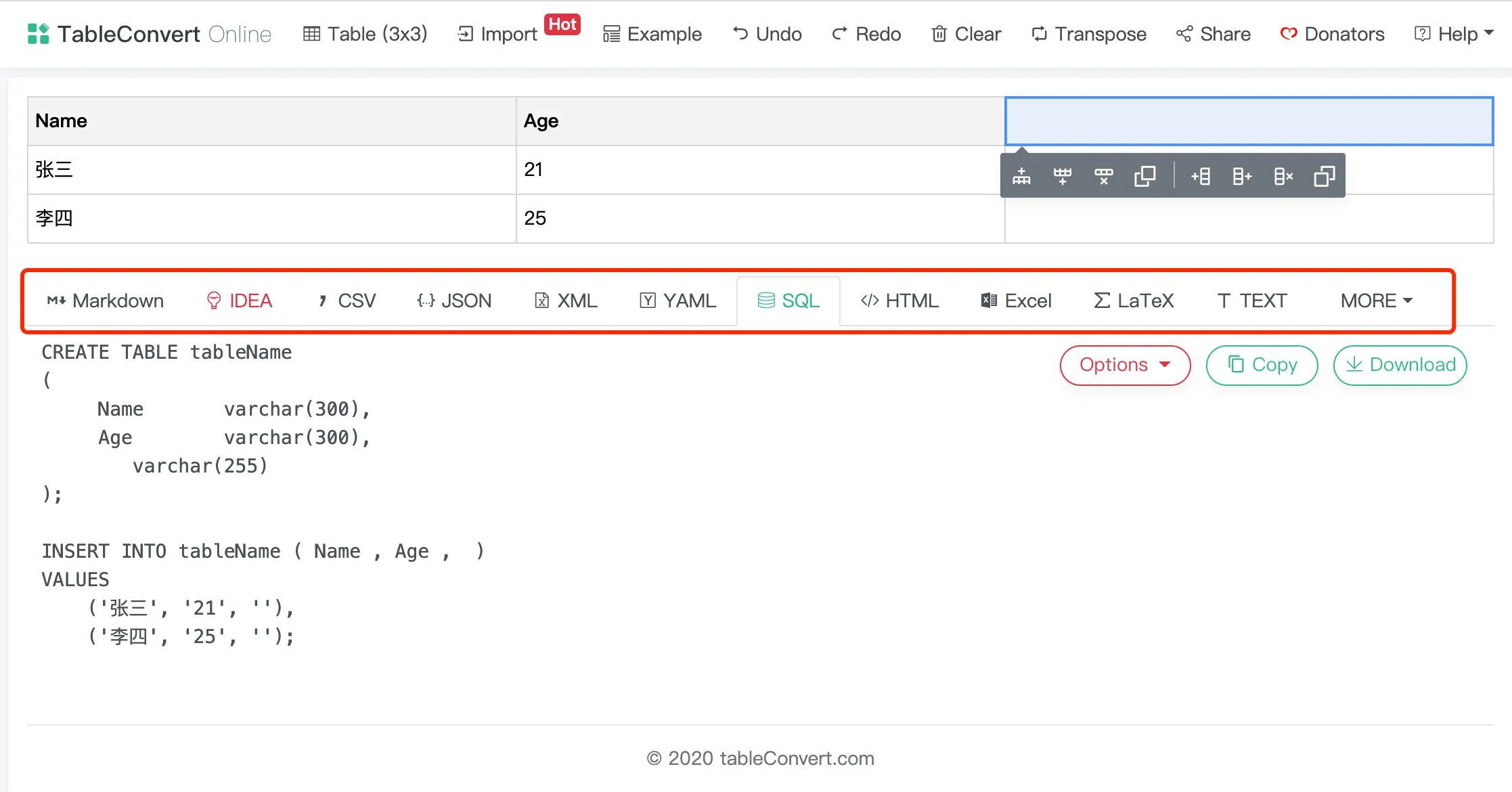 TableConvert