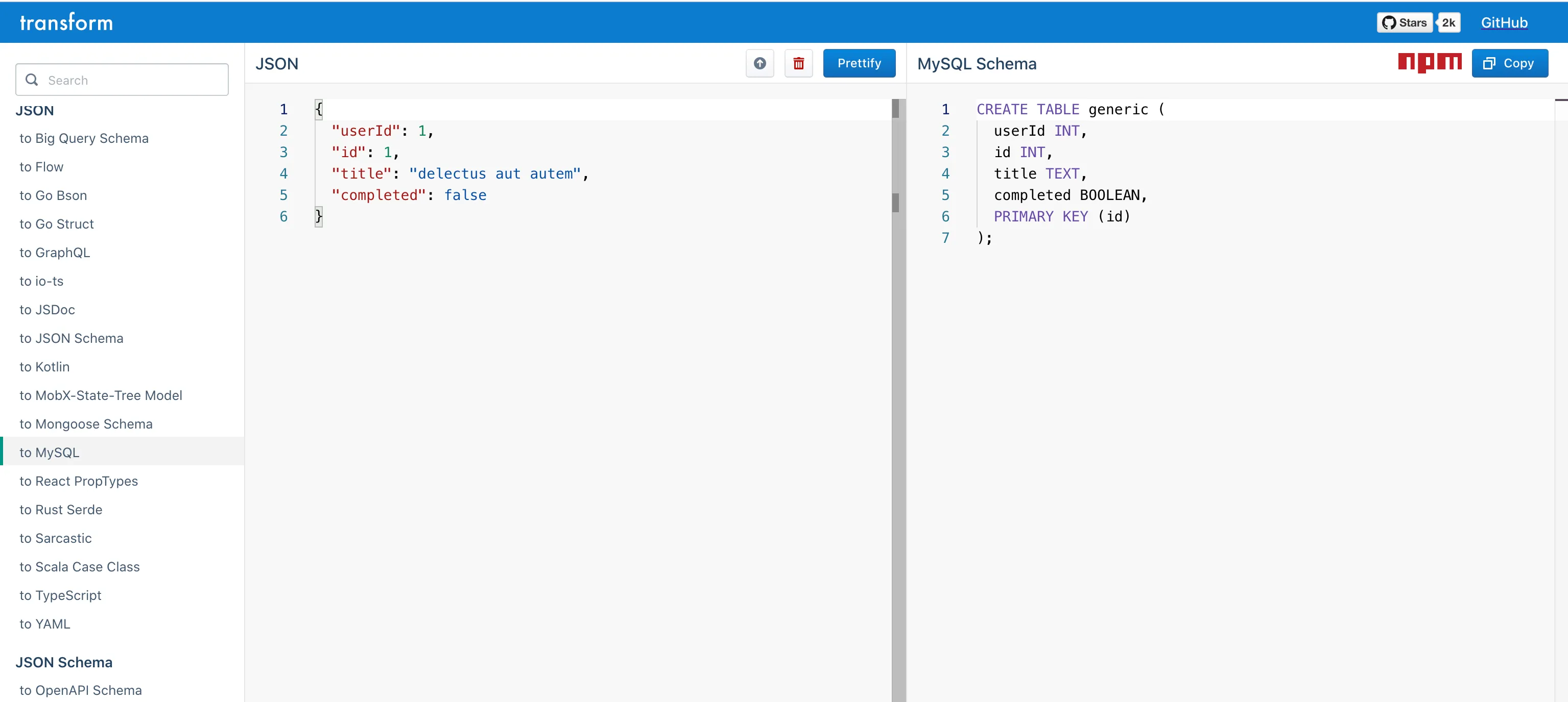 JSON 转化为 MYSQL